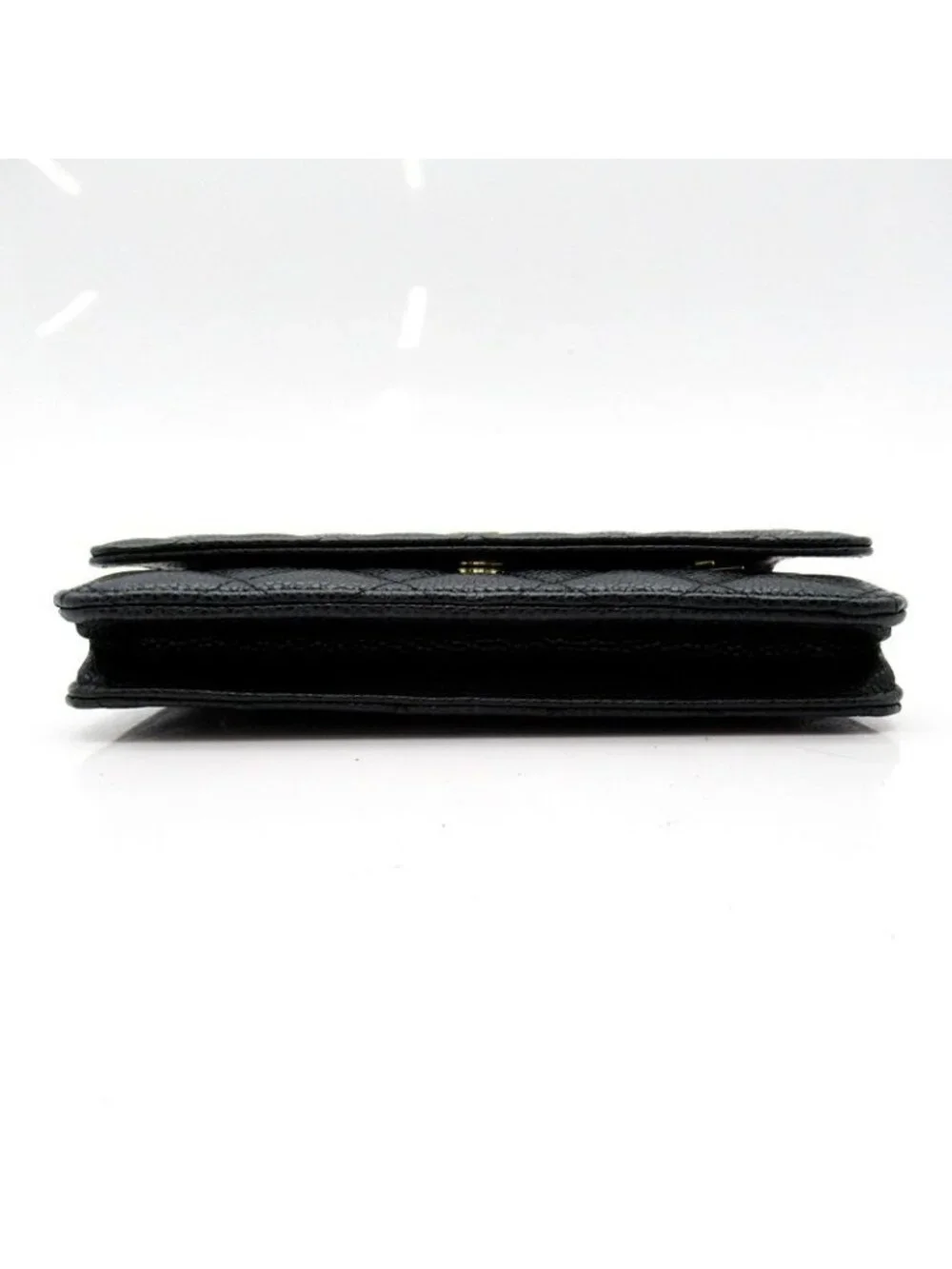 Chanel Quilted Chain Wallet Caviar Leather Shoulder Bag Black